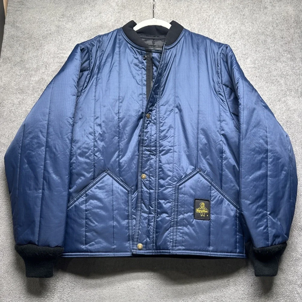 RefrigiWear Blue‎ Quilted Insulated Workwear Bomber Jacket Men's Medium Nylon